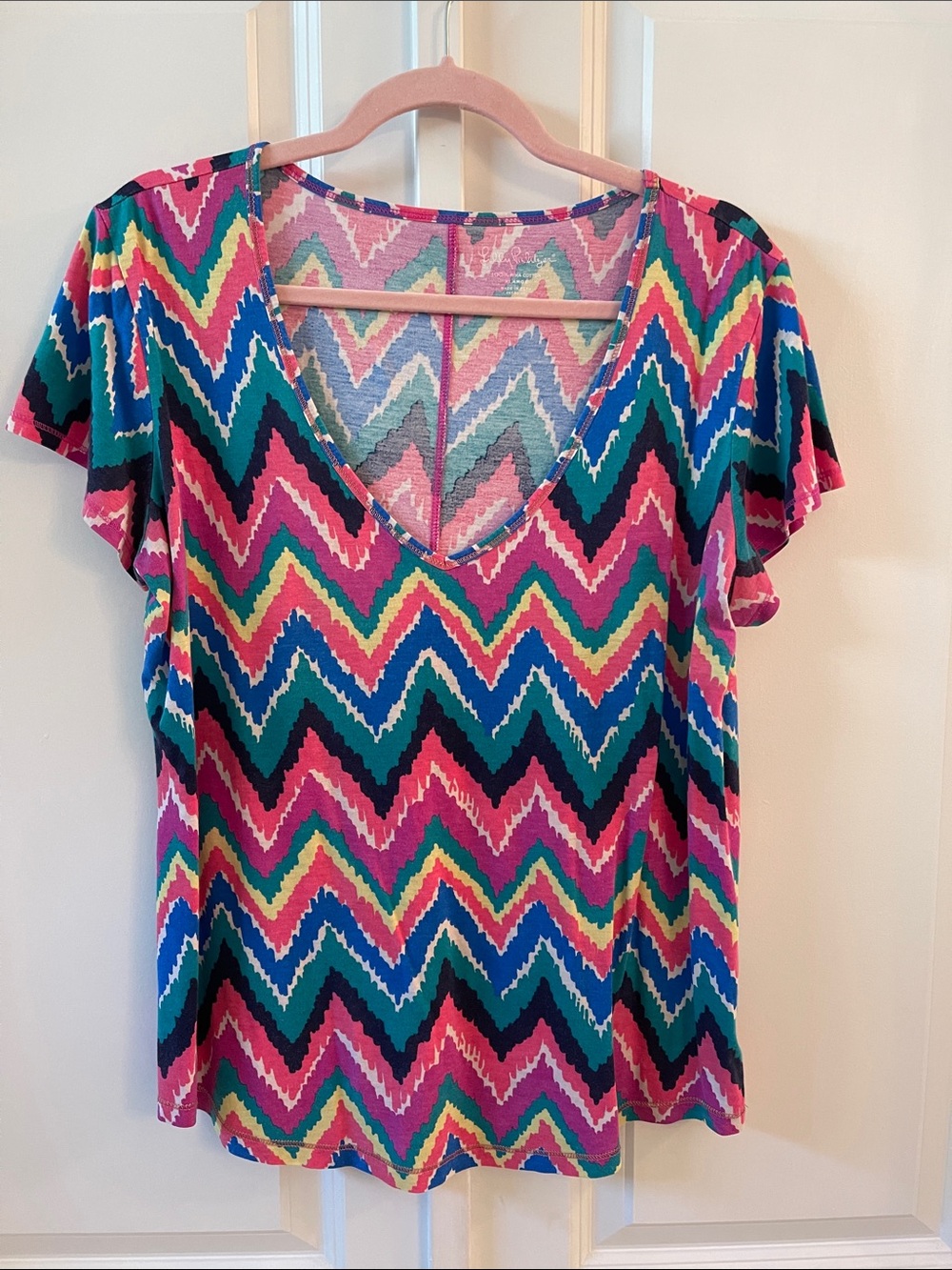 Lilly Pulitzer Multicolor Chevron V-Neck Flutter Sleeve Top